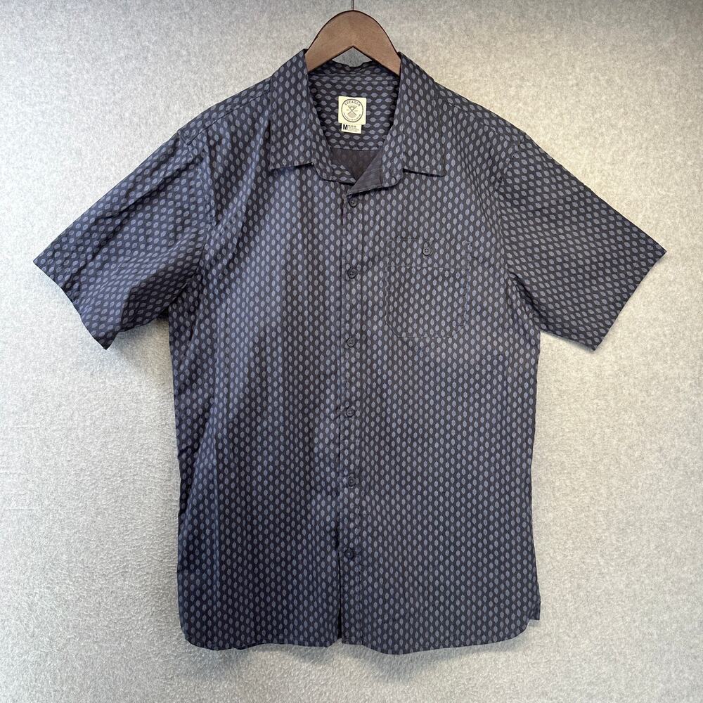 Voyager Stretch Woven Shirt Mens Medium Mood Indigo Blue Geometric Button Up